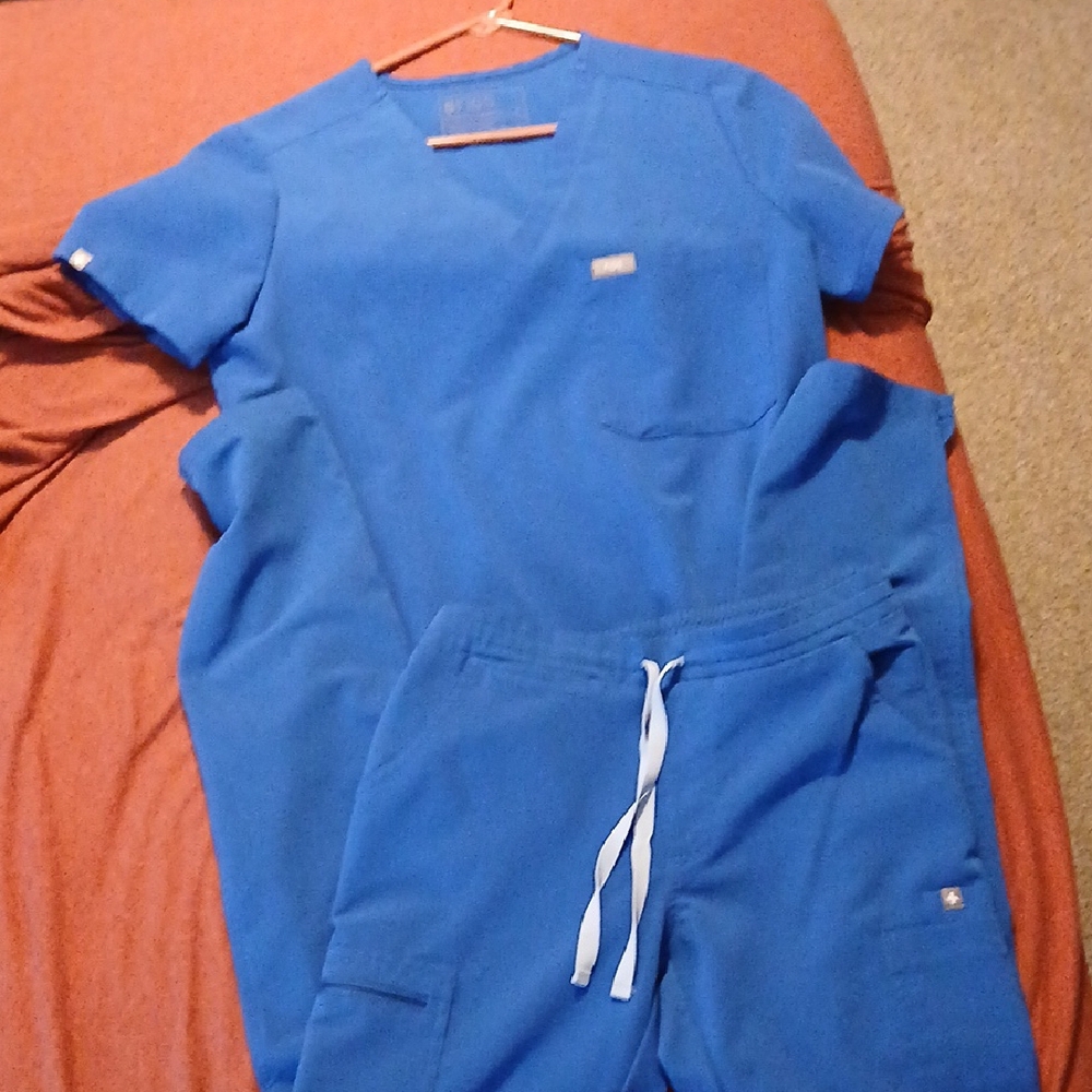 Blue Scrub Set with White Drawstrings